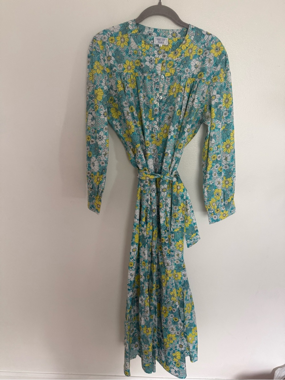 Pink City Prints Dress Georgie Maxi Belted in Blue Yellow Floral - Picture 2 of 4